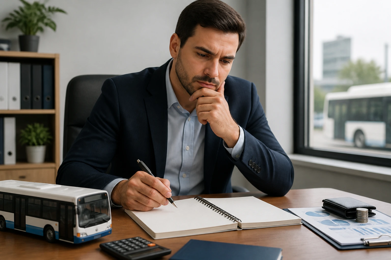 Professional contemplating salary in a quiet office