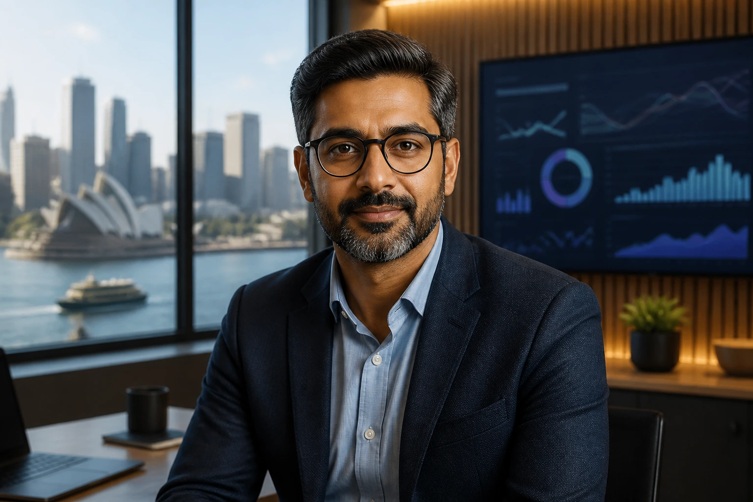 Senior tech professional portrait with city skyline background representing salary level concept.
