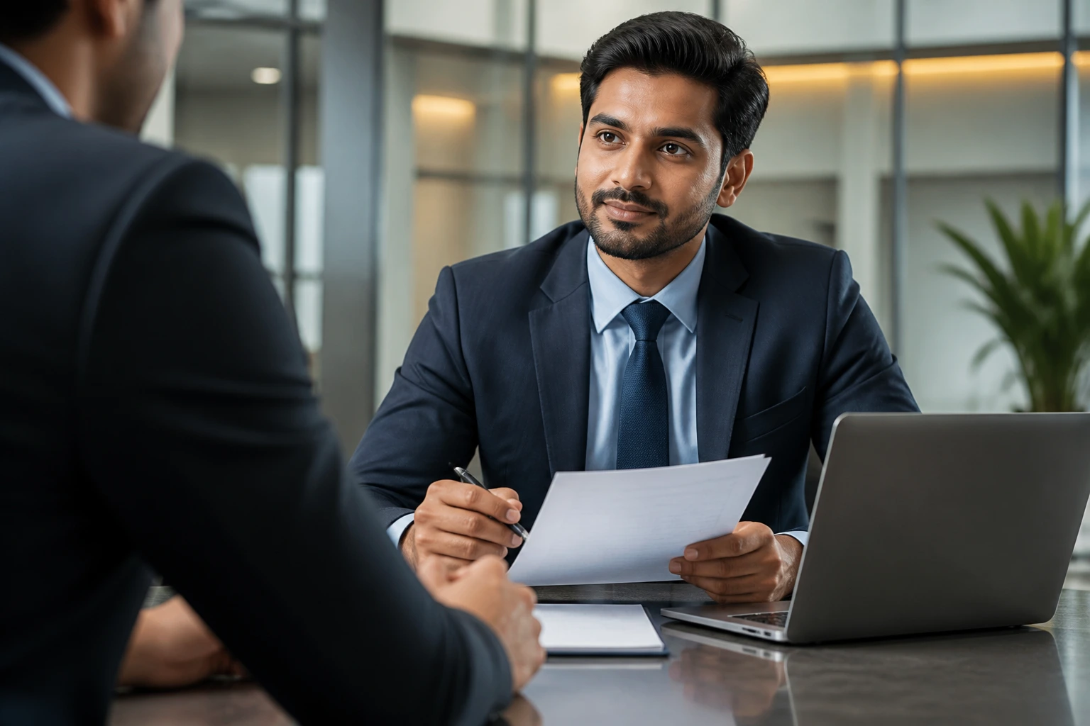 Candidate negotiating salary in a modern office setting