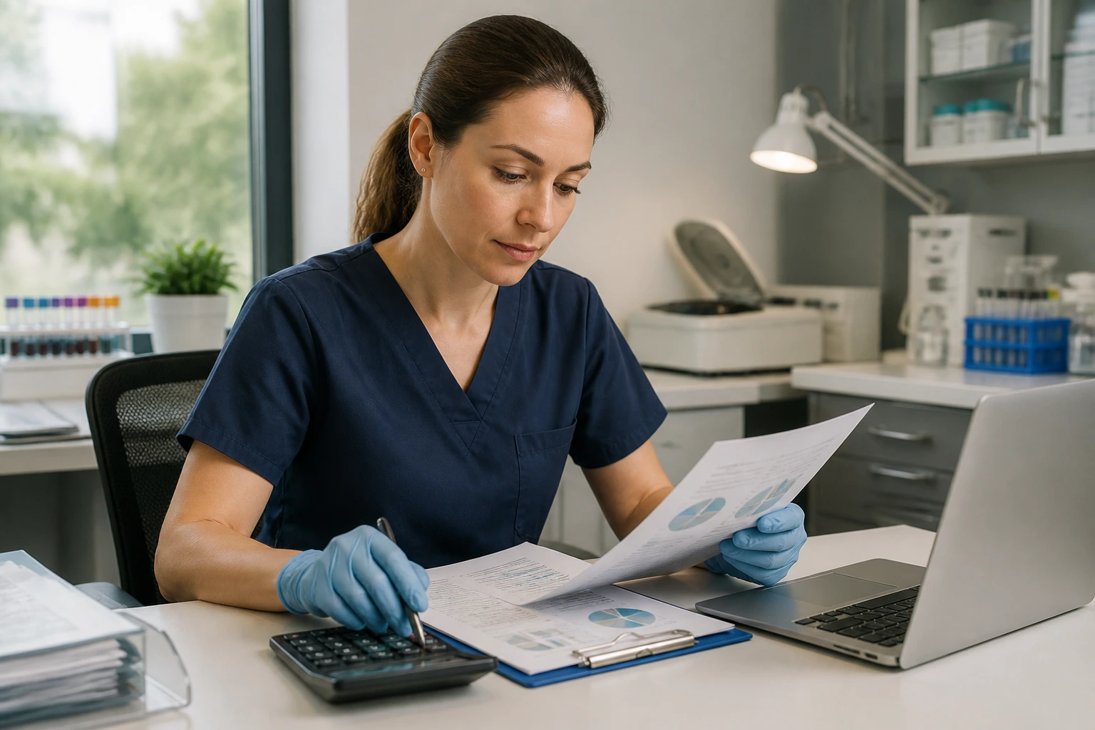 Professional reviewing salary and benefits in office