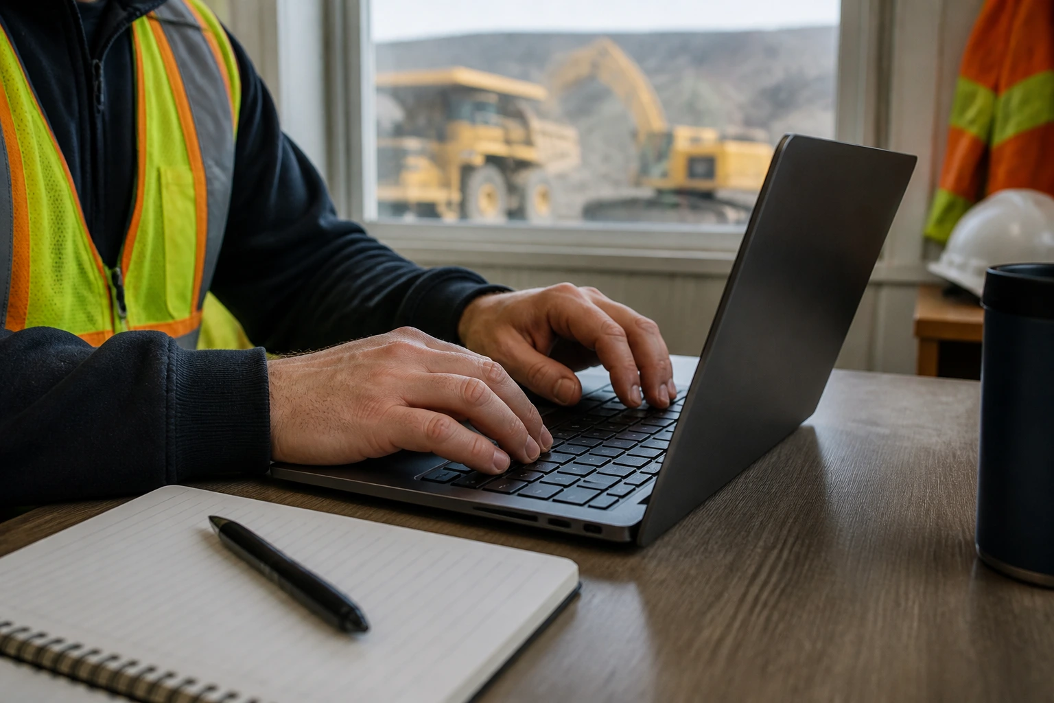 Hands on laptop keyboard with notebook nearby, illustrating financial planning for operators.