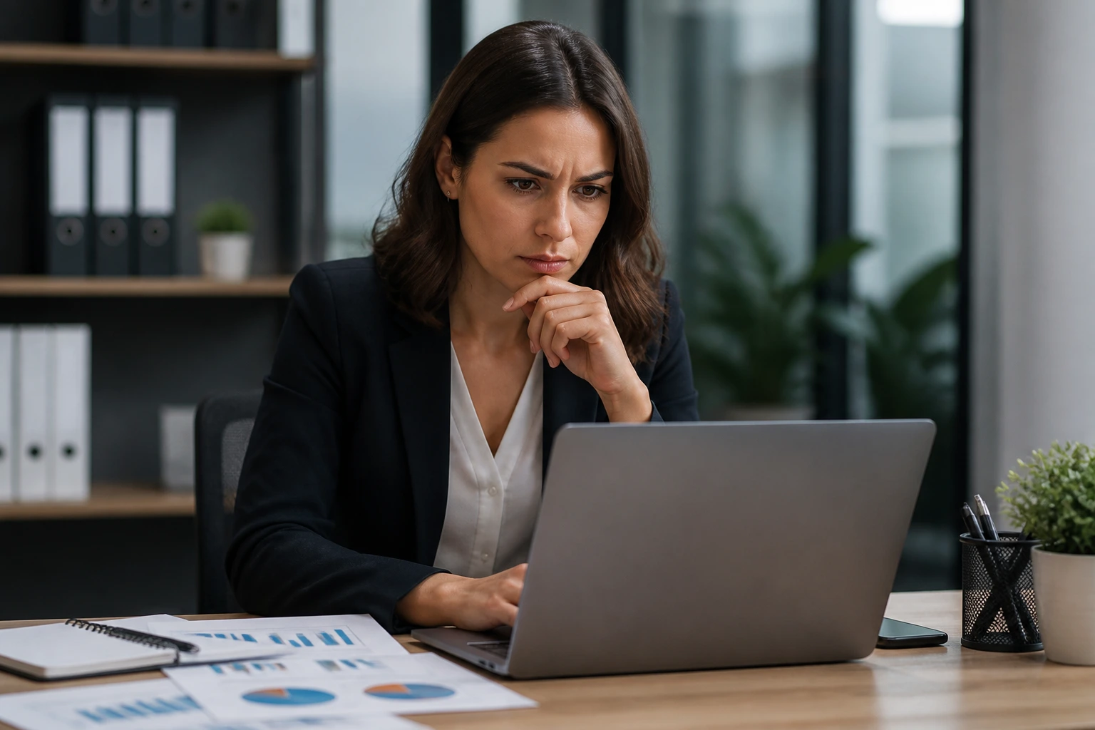 Professional examining salary charts in an office setting