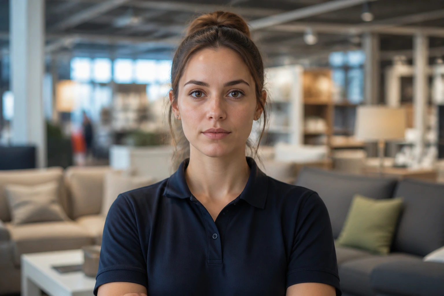 Portrait of an in-store sales assistant in uniform in a store