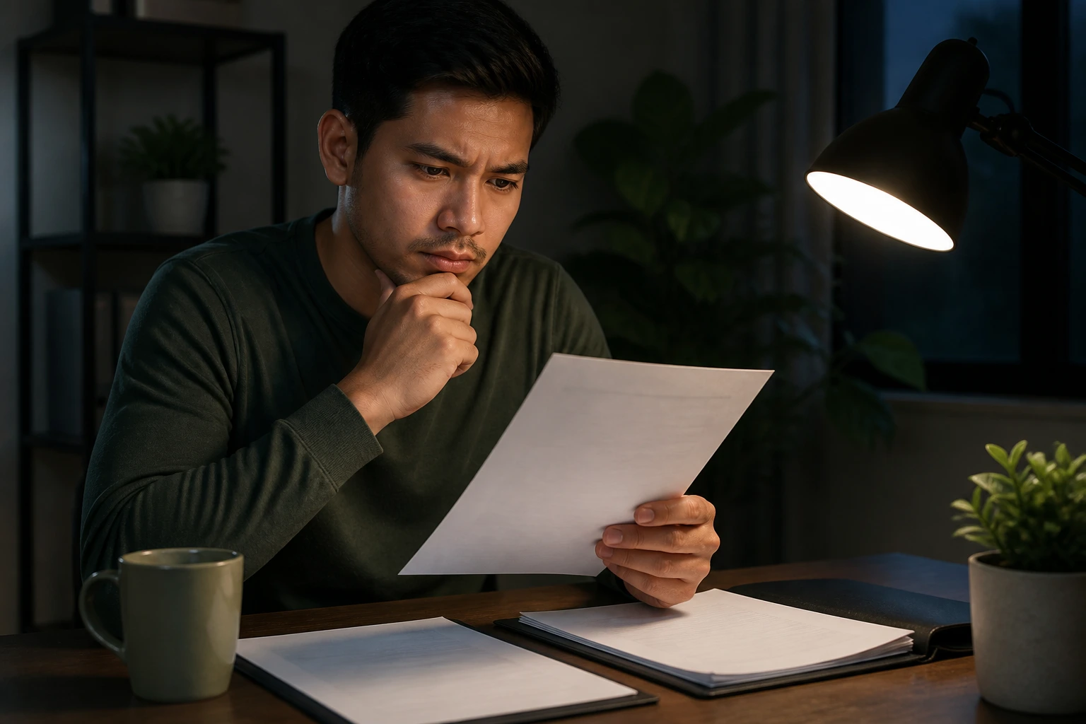 Person scrutinizing a contract to spot legitimate offers