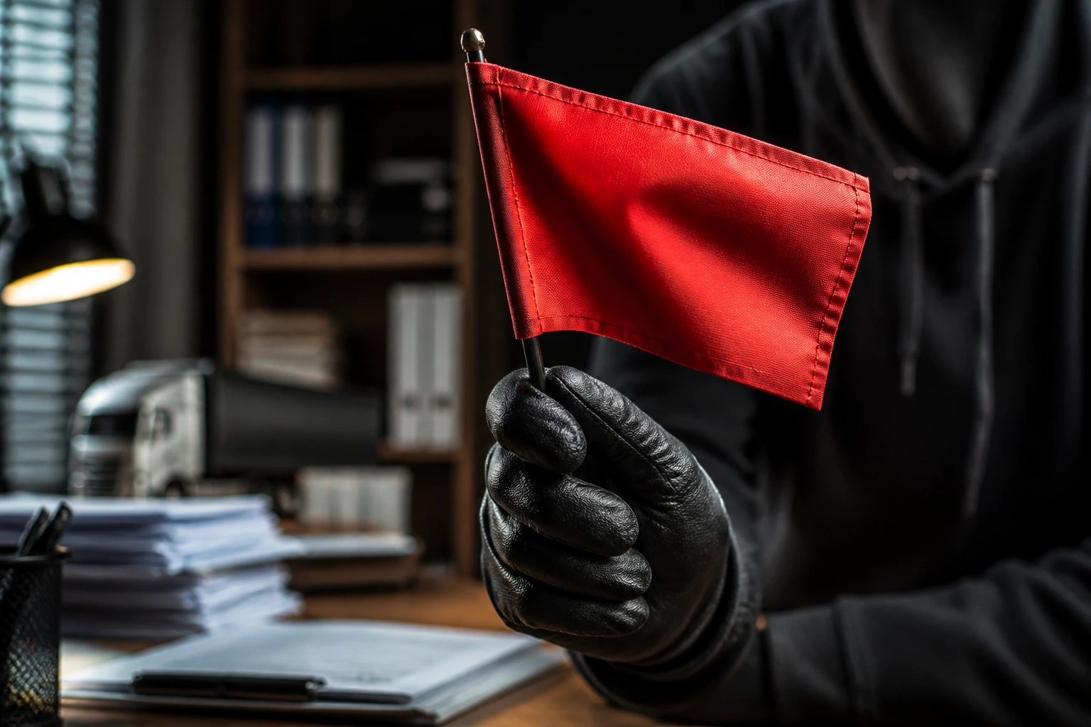 Red warning flag symbolizing scams and bad recruiters in trucking recruitment
