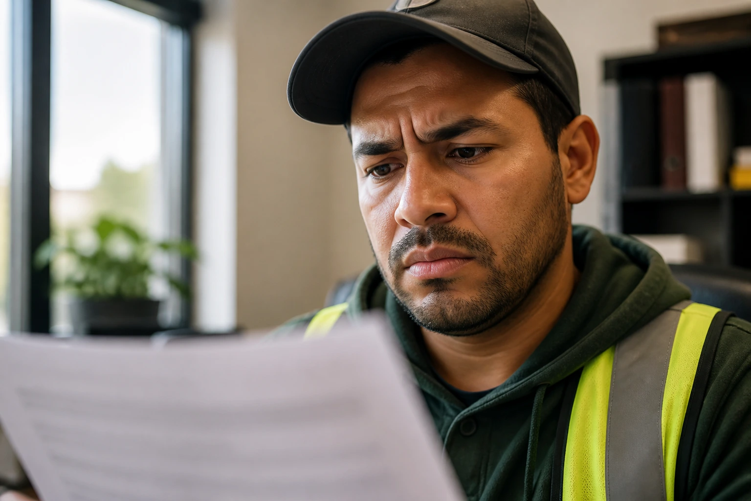 Wary job seeker examining a contract to spot scams and red flags