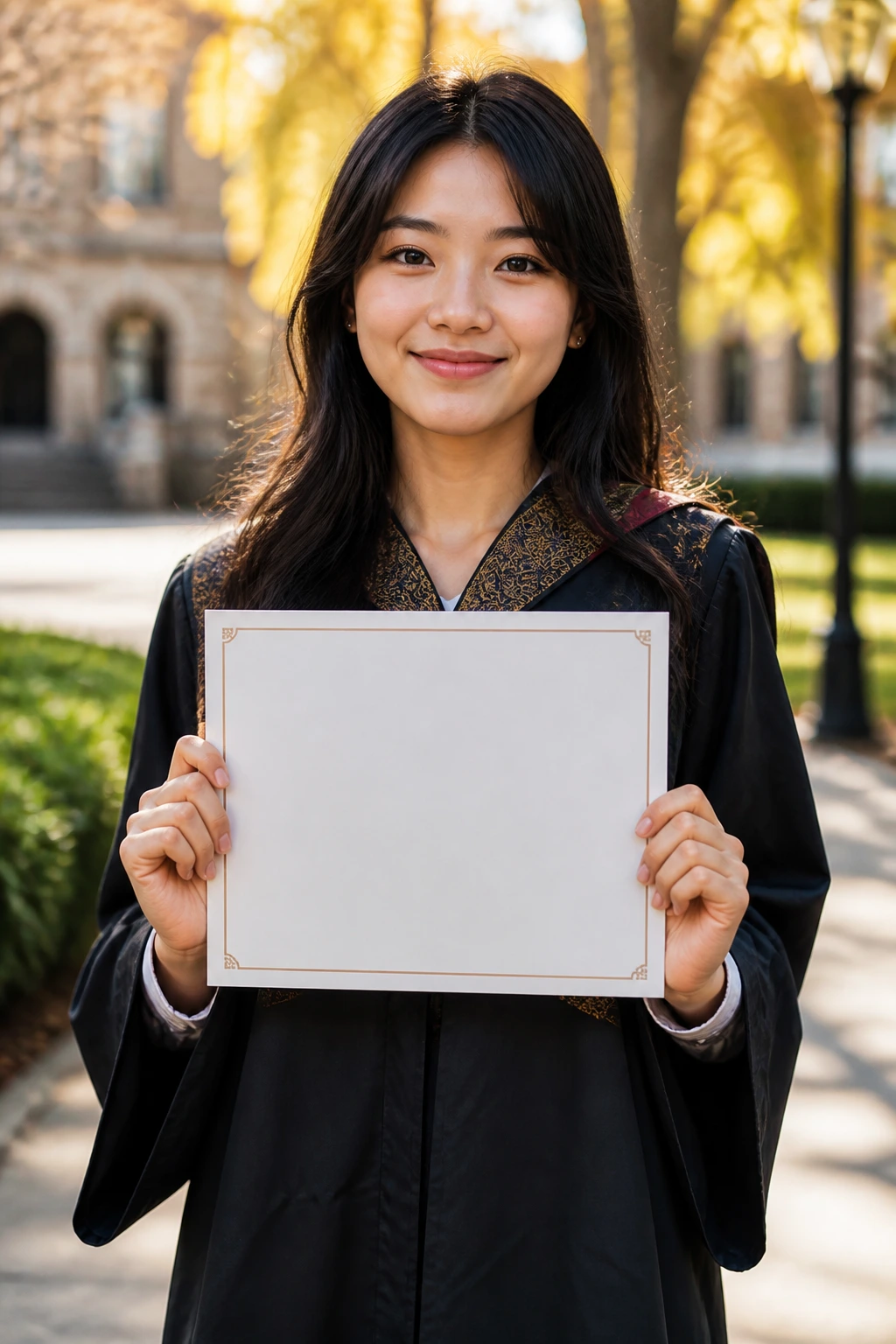 Close-up portrait of an international student with a blank certificate symbolizing essential scholarships
