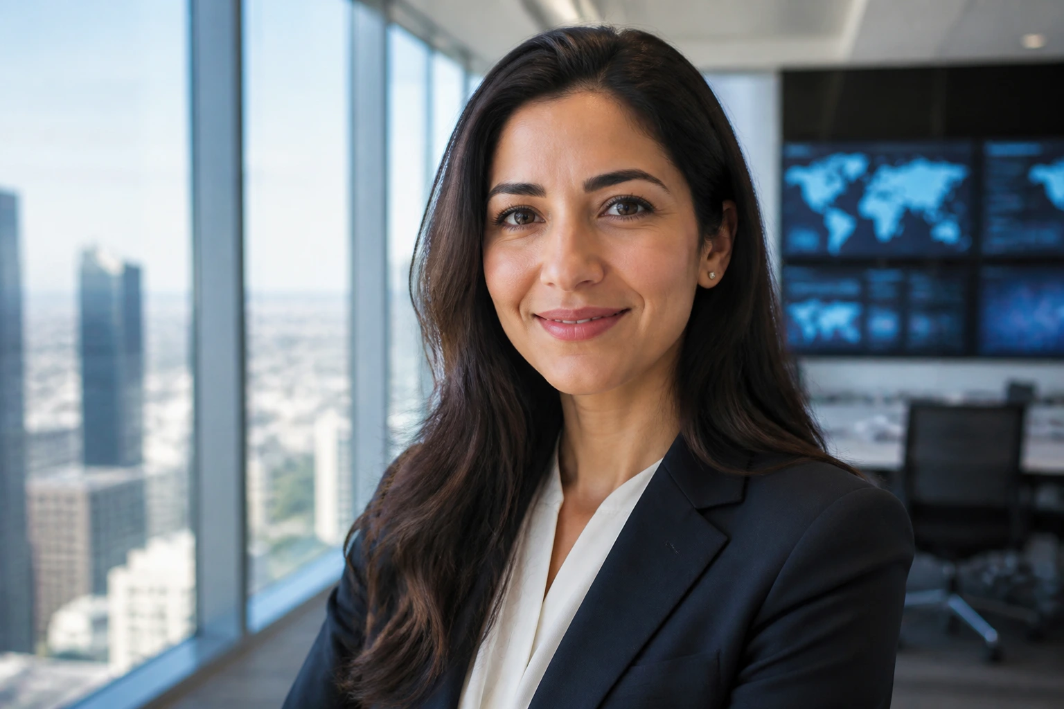 Close-up portrait of a Scotiabank professional in a global bank setting