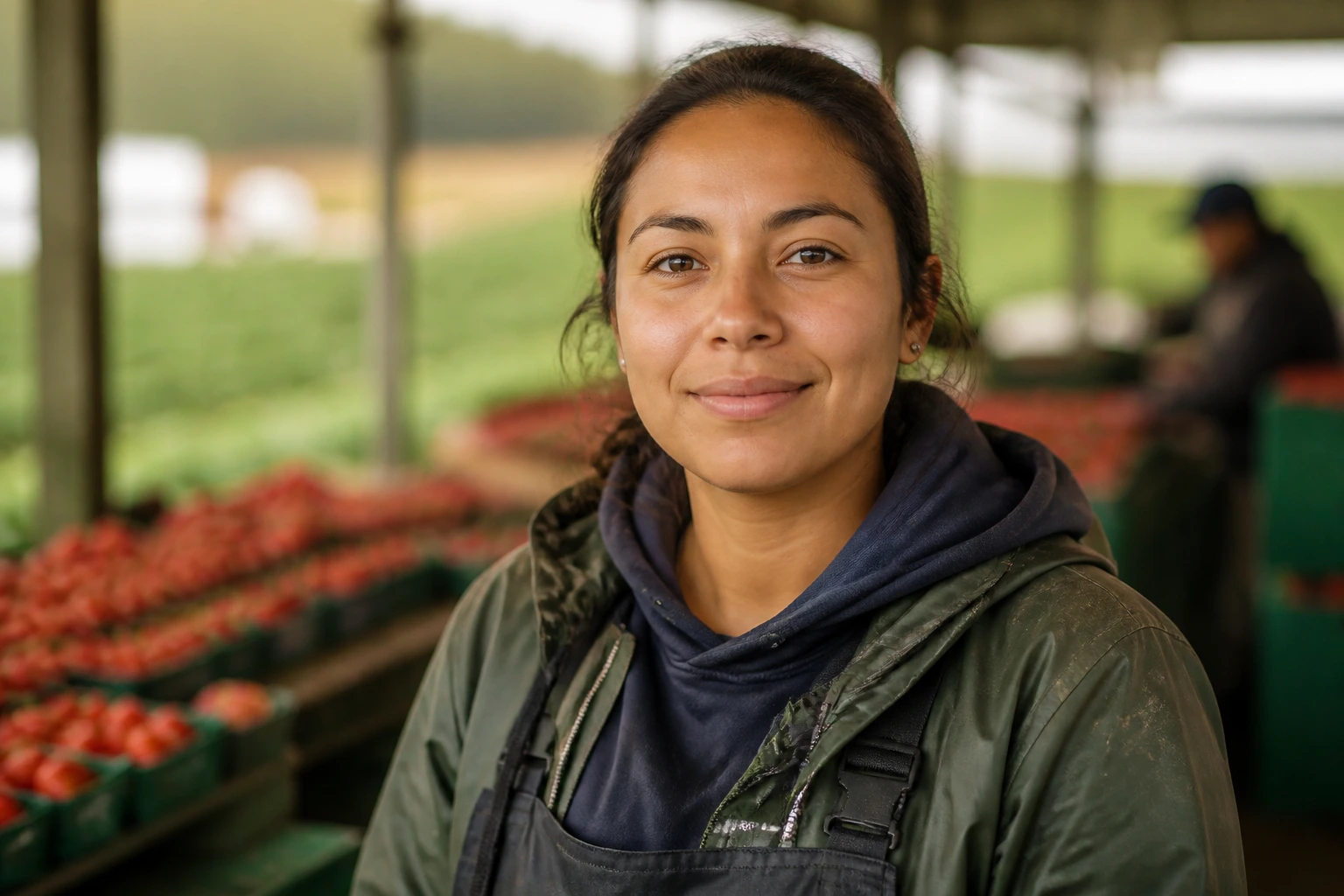 Close-up portrait of a real person prepared for another farming season, looking confident