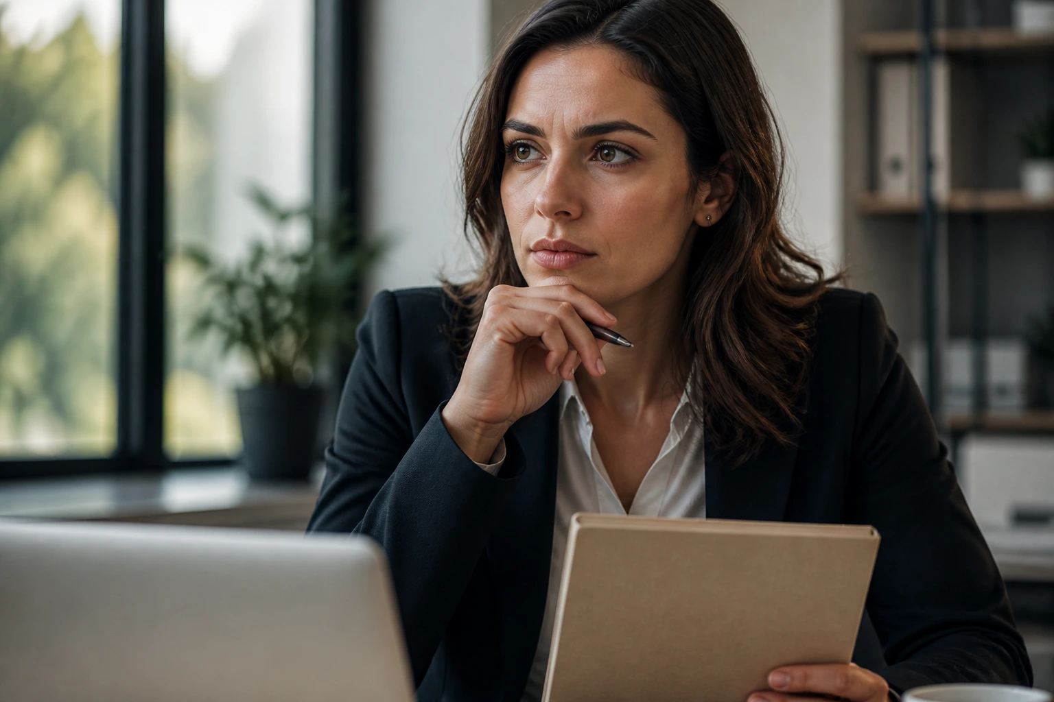 Close-up portrait of a professional handling setbacks and adjusting strategy in an office