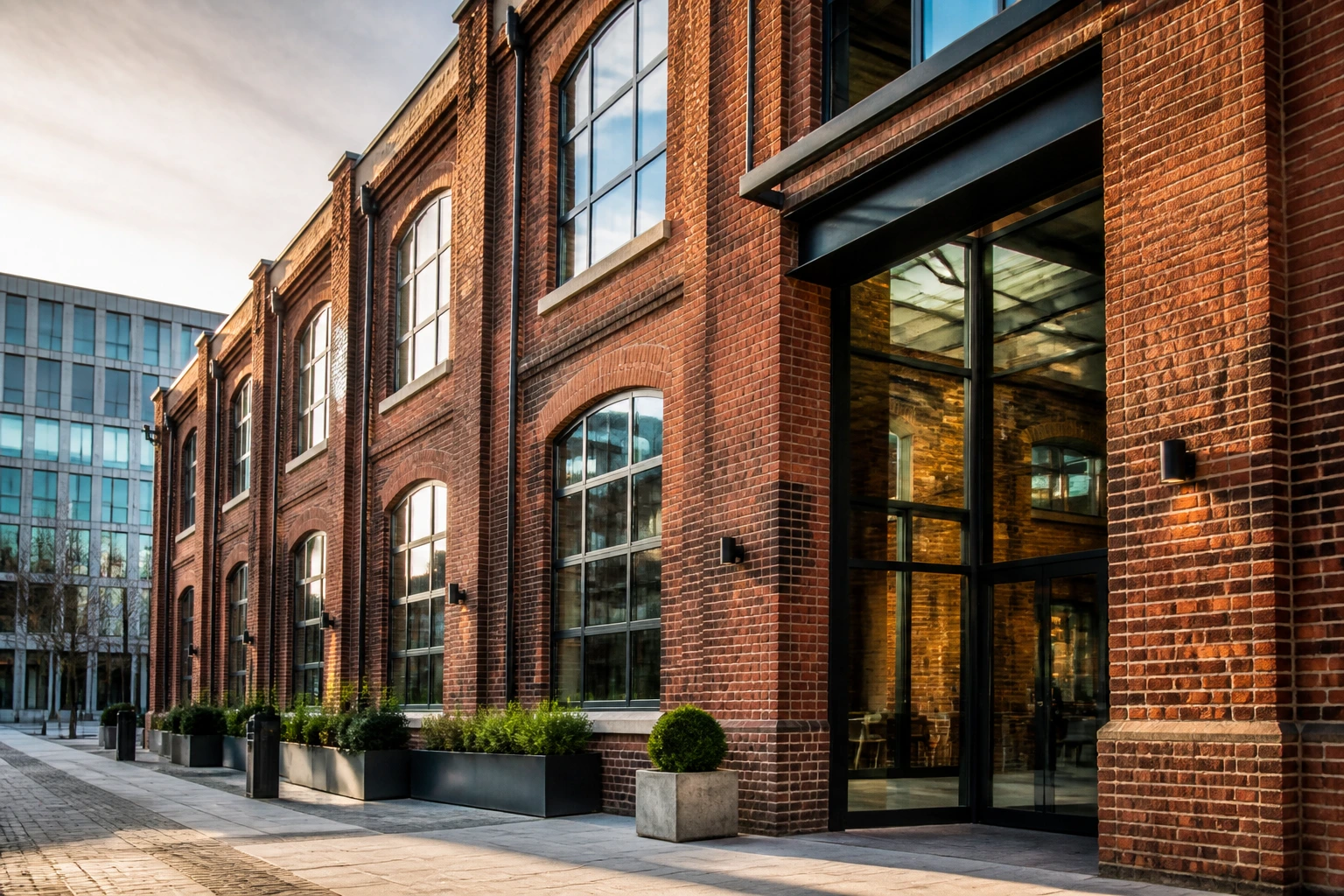 Close-up of Sheffield industrial brick warehouse