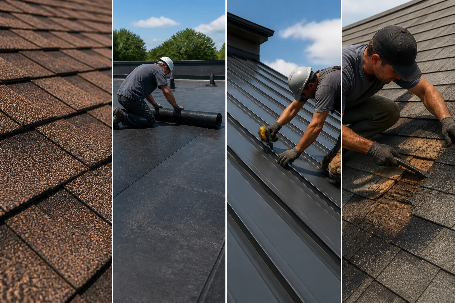 Close-up of textured asphalt shingles on a roof
