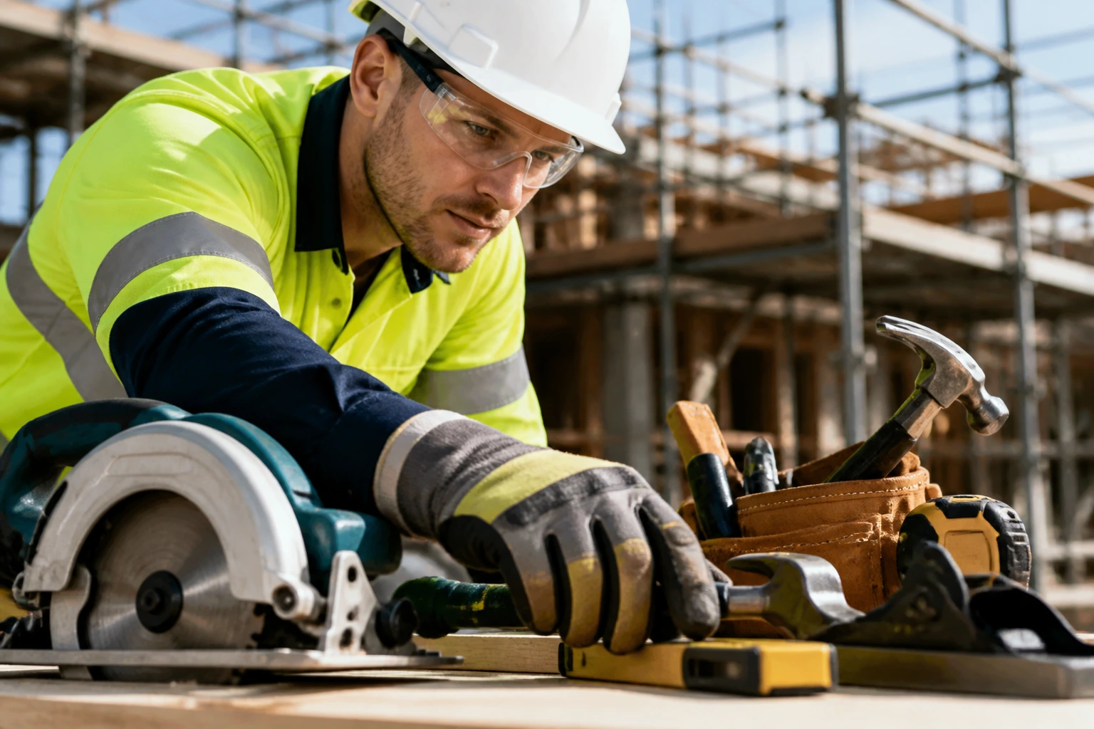 Construction worker in PPE on site