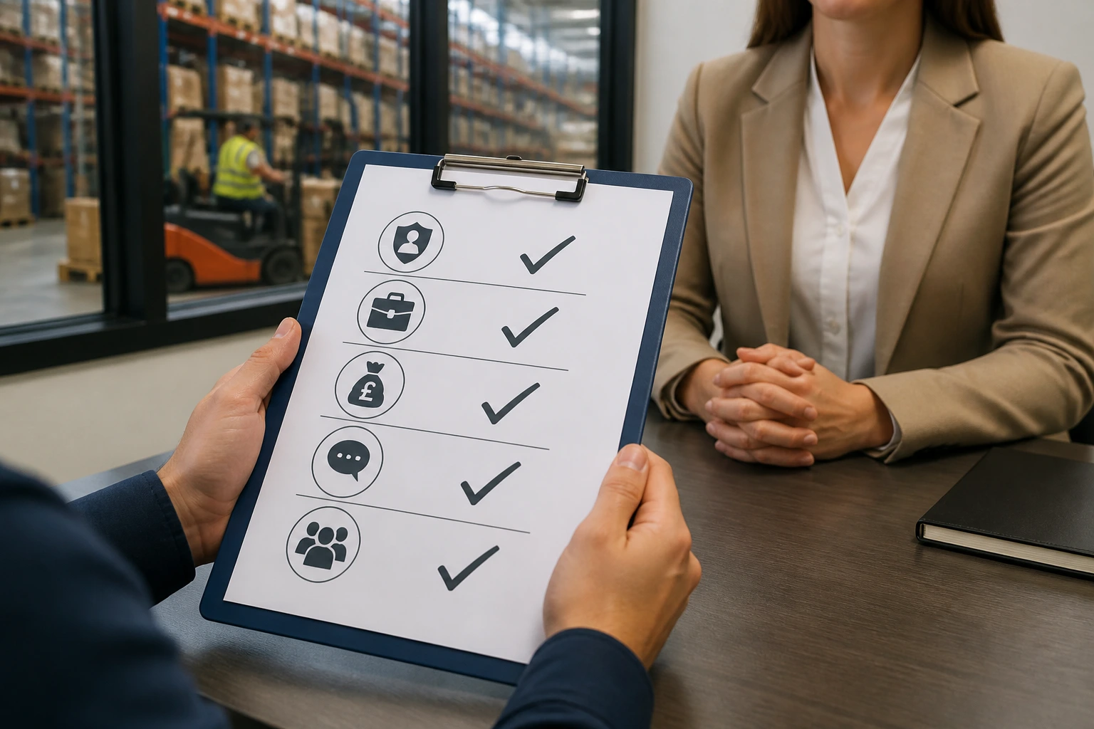 Hands on clipboard checklist in job sponsorship interview