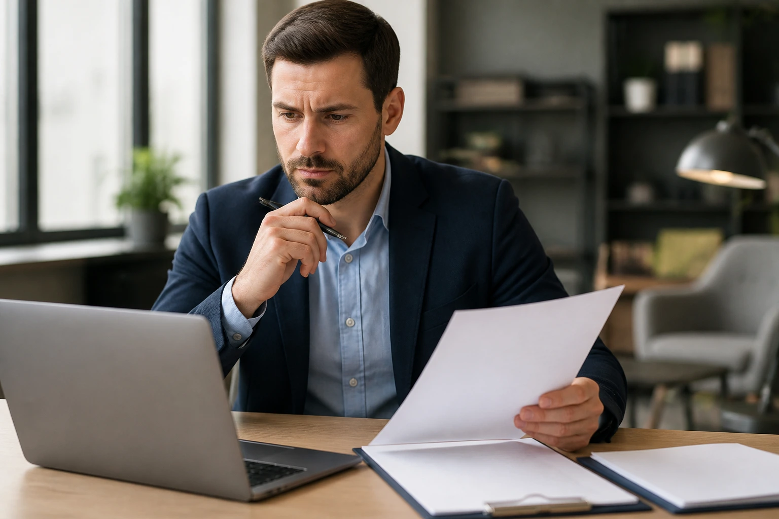 HR professional reviewing sponsorship considerations in an office