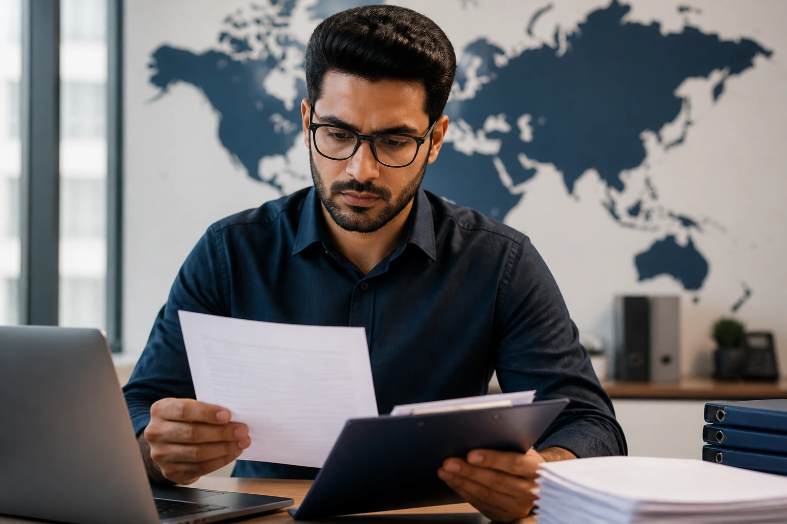 Portrait of a professional in a UK office highlighting visa sponsorship mechanics