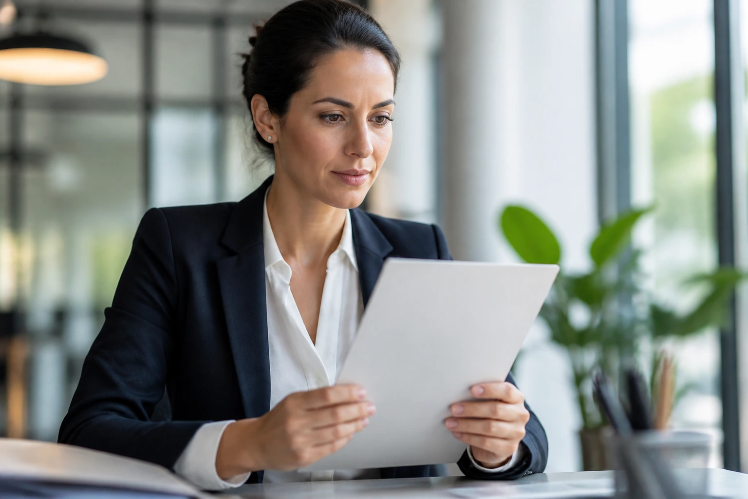Professional in office reviewing skills assessment process