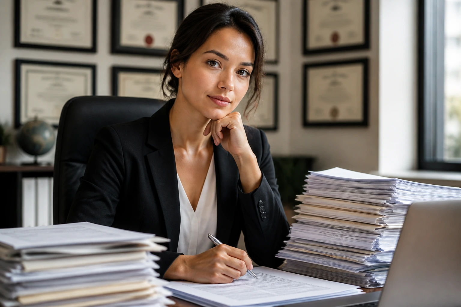 Person preparing for Australian skills assessment with abstract certificates