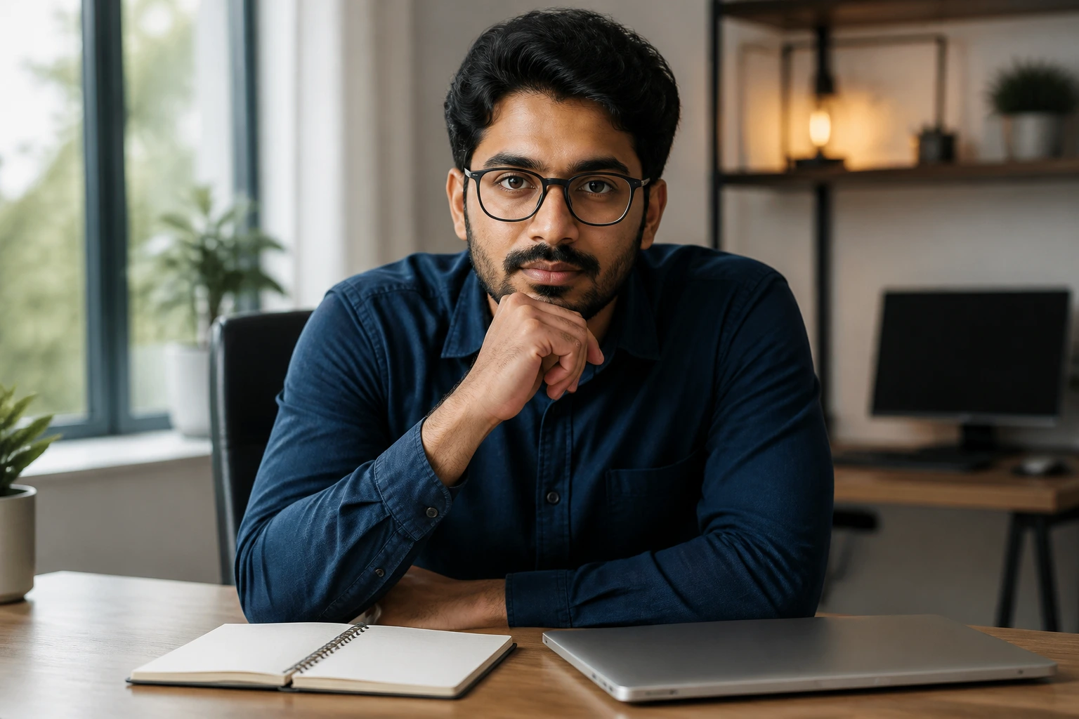 Portrait of a professional maintaining skills during job hunt in a modern home office