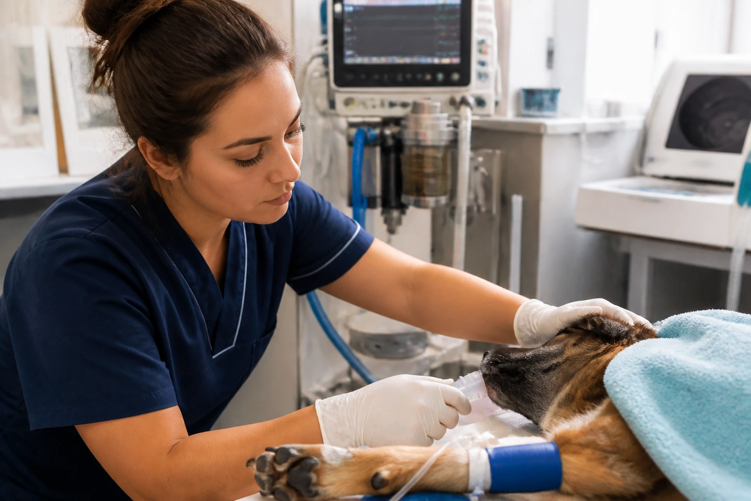 Vet nurse demonstrating a hands-on skill in clinic