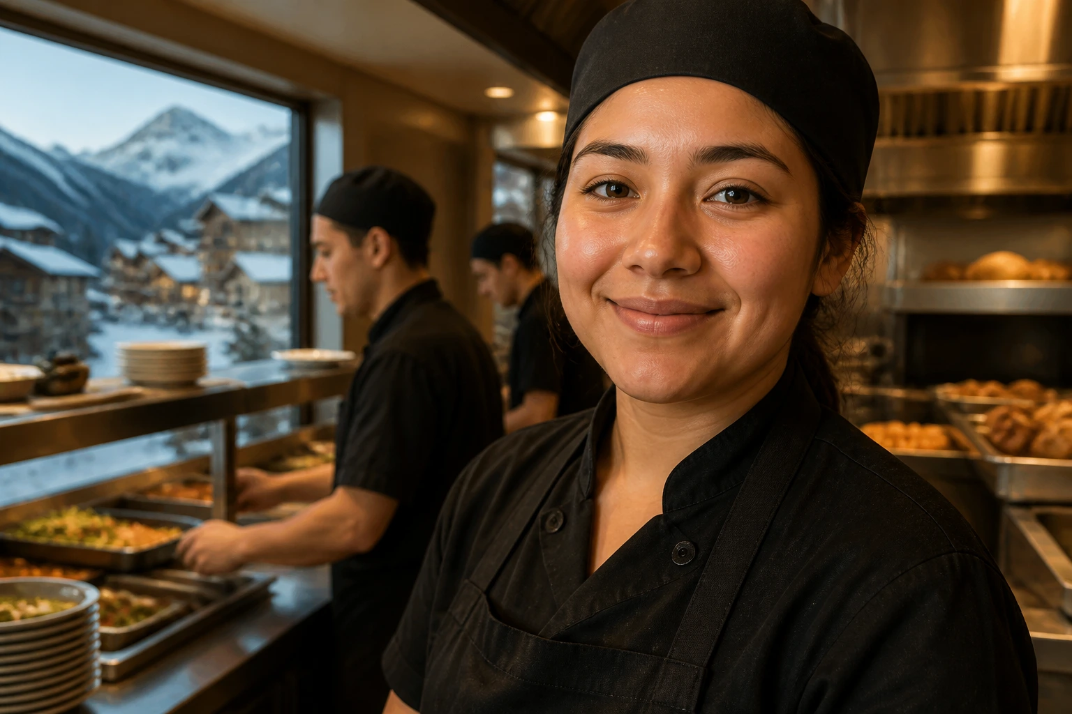 Resort town kitchen worker in a resort kitchen