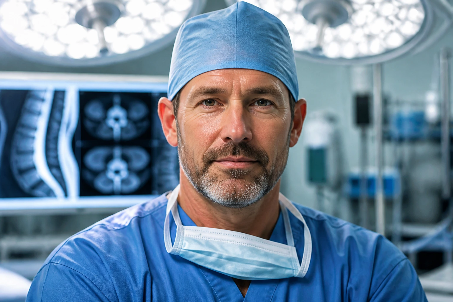 Surgeon portrait in an OR prep area