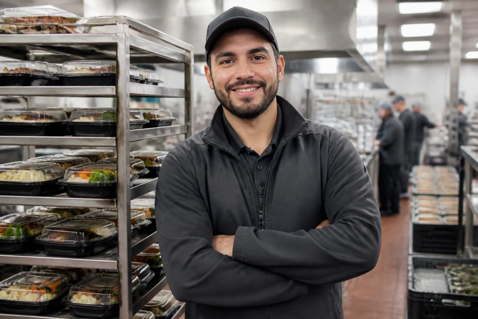 Delivery worker in workwear in a kitchen setting signaling sponsor-friendly employers.
