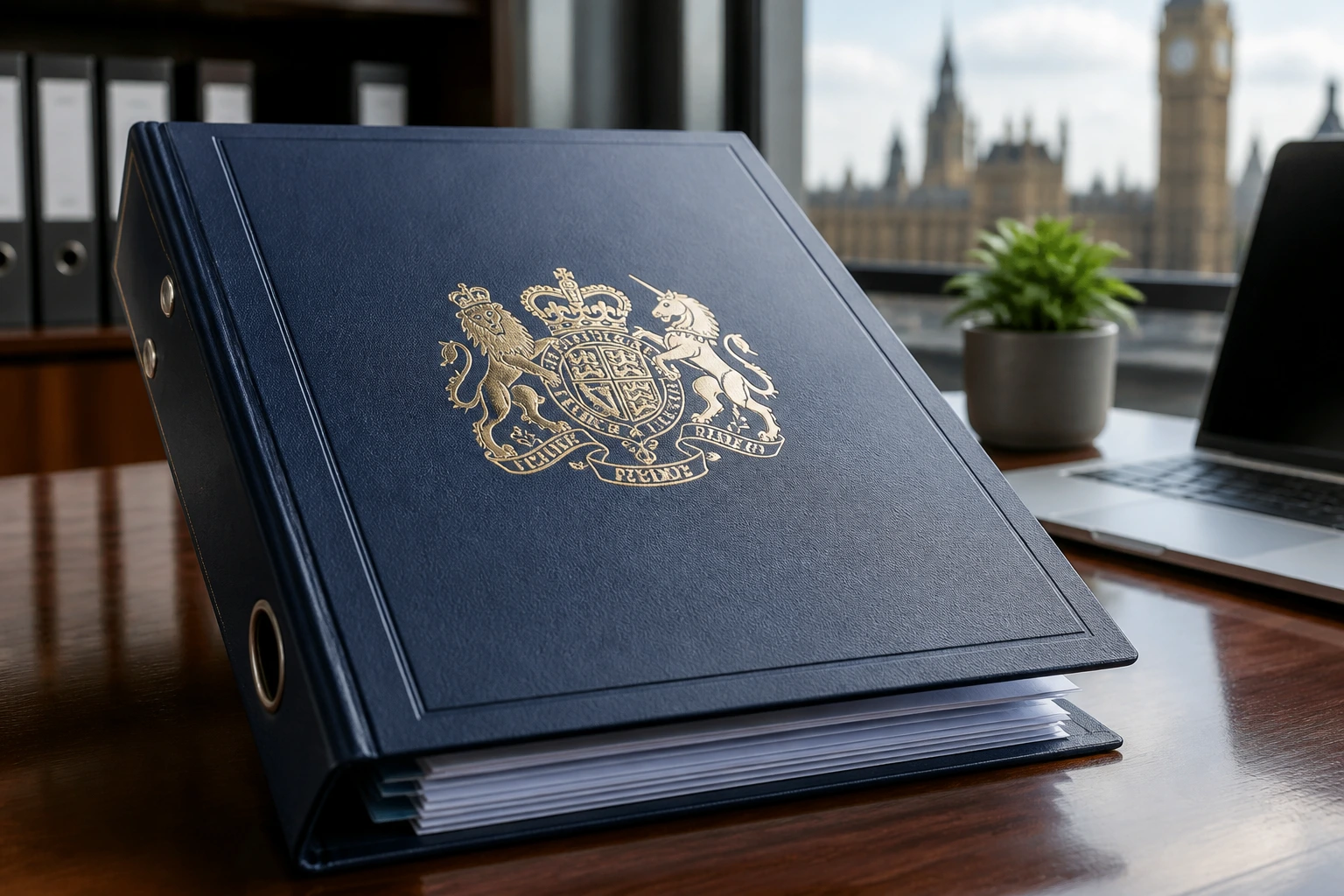 Close-up of an official binder symbolizing the sponsor license registry in an office