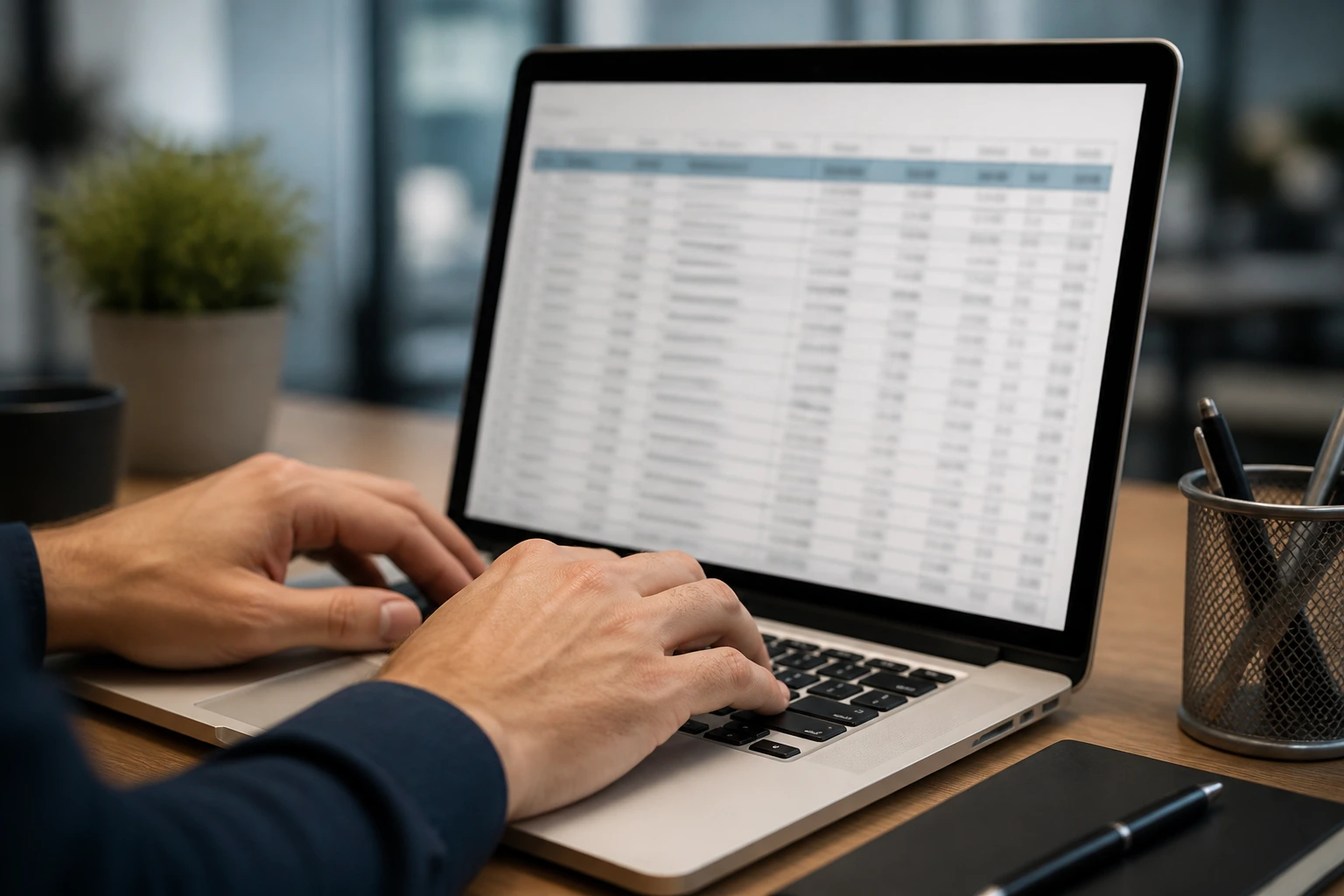 Close-up of hands over laptop reviewing sponsor registry data