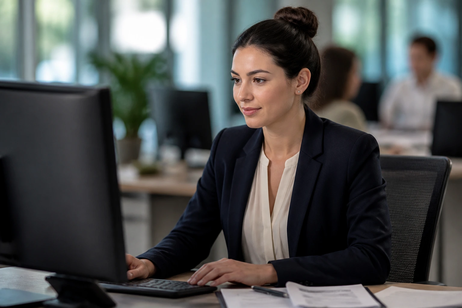 Professional admin worker at desk representing sponsorship opportunities