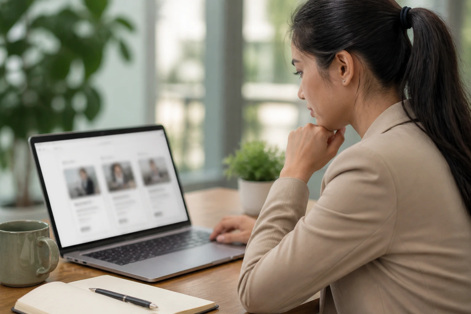 Person researching genuine sponsored aged care jobs at a desk