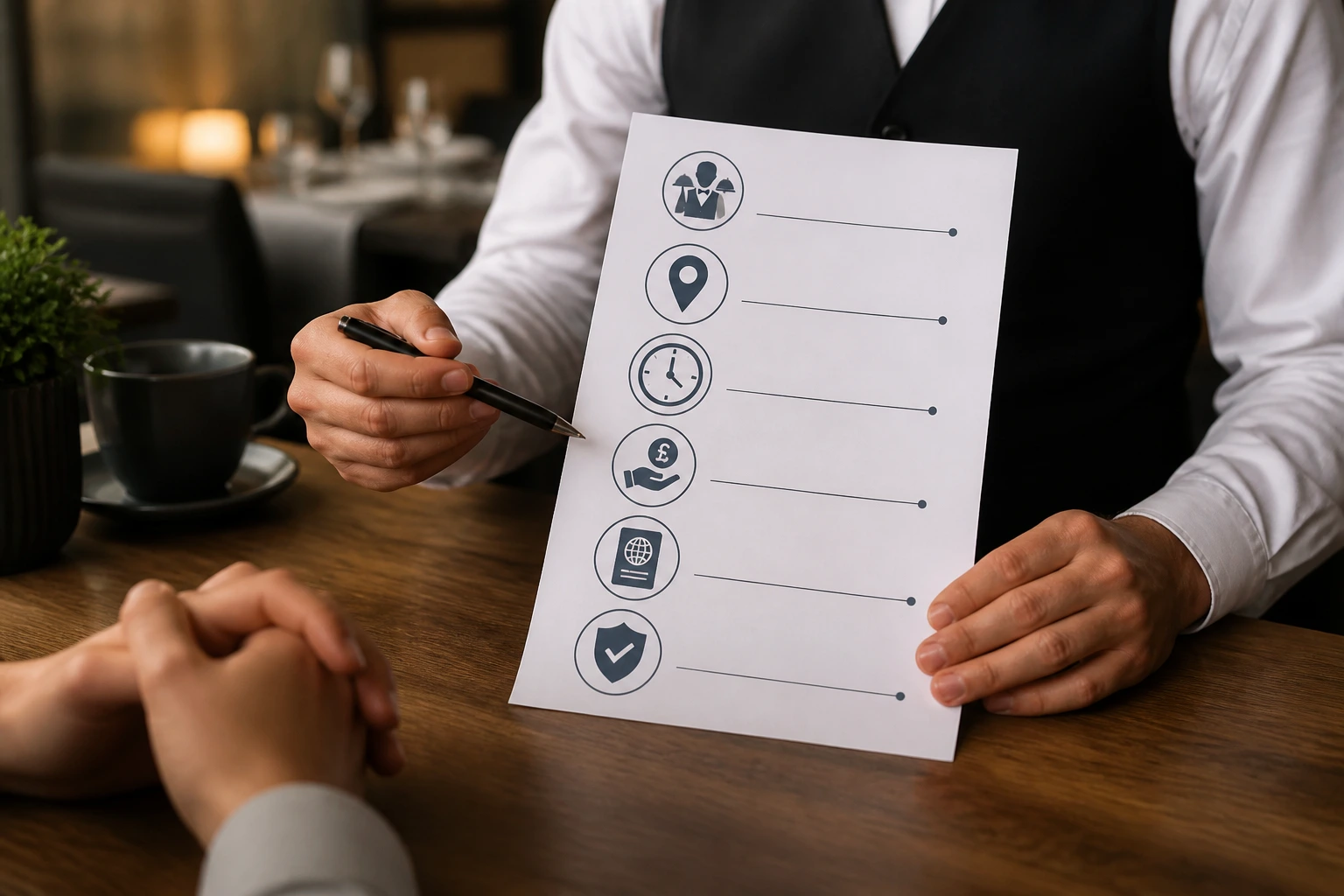 Hands over an icon-based contract detailing sponsorship elements