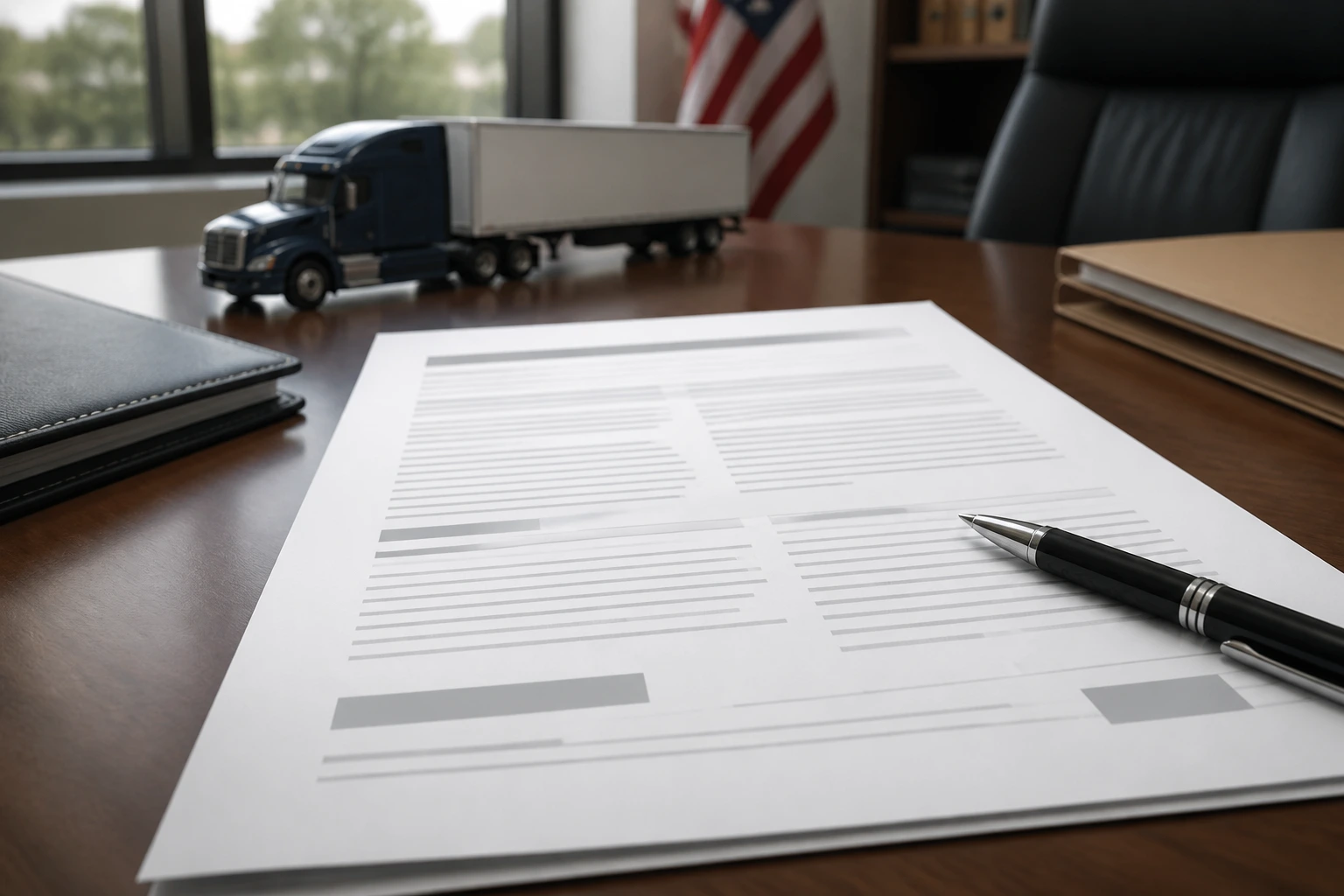 Close-up of a contract paper with non-legible lines to signify a real sponsored offer in trucking