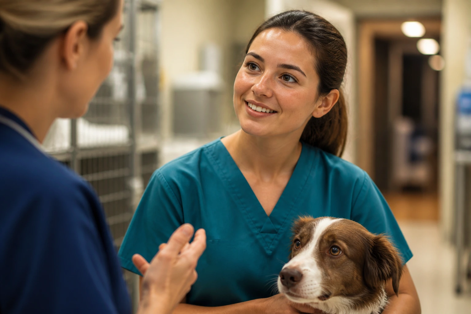 Veterinary assistant in clinic learning and growing under mentorship