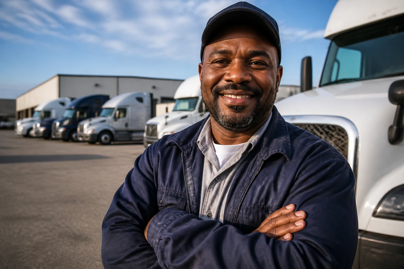 Driver in a fleet yard looking for sponsored jobs