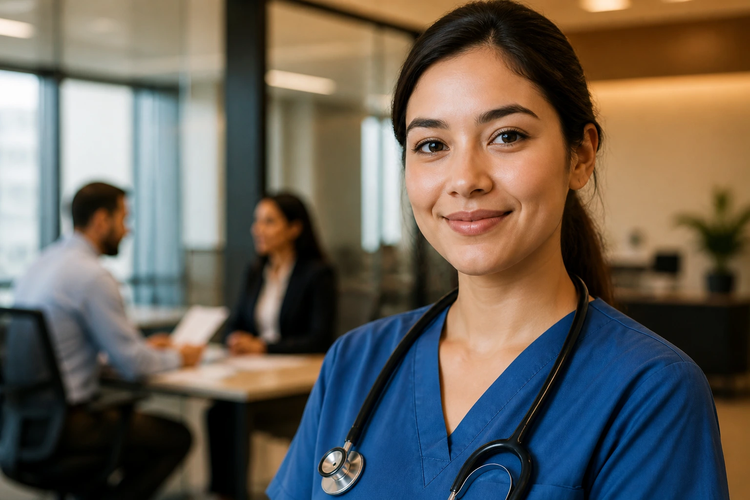 Close-up of a nurse in a modern office representing sponsor search