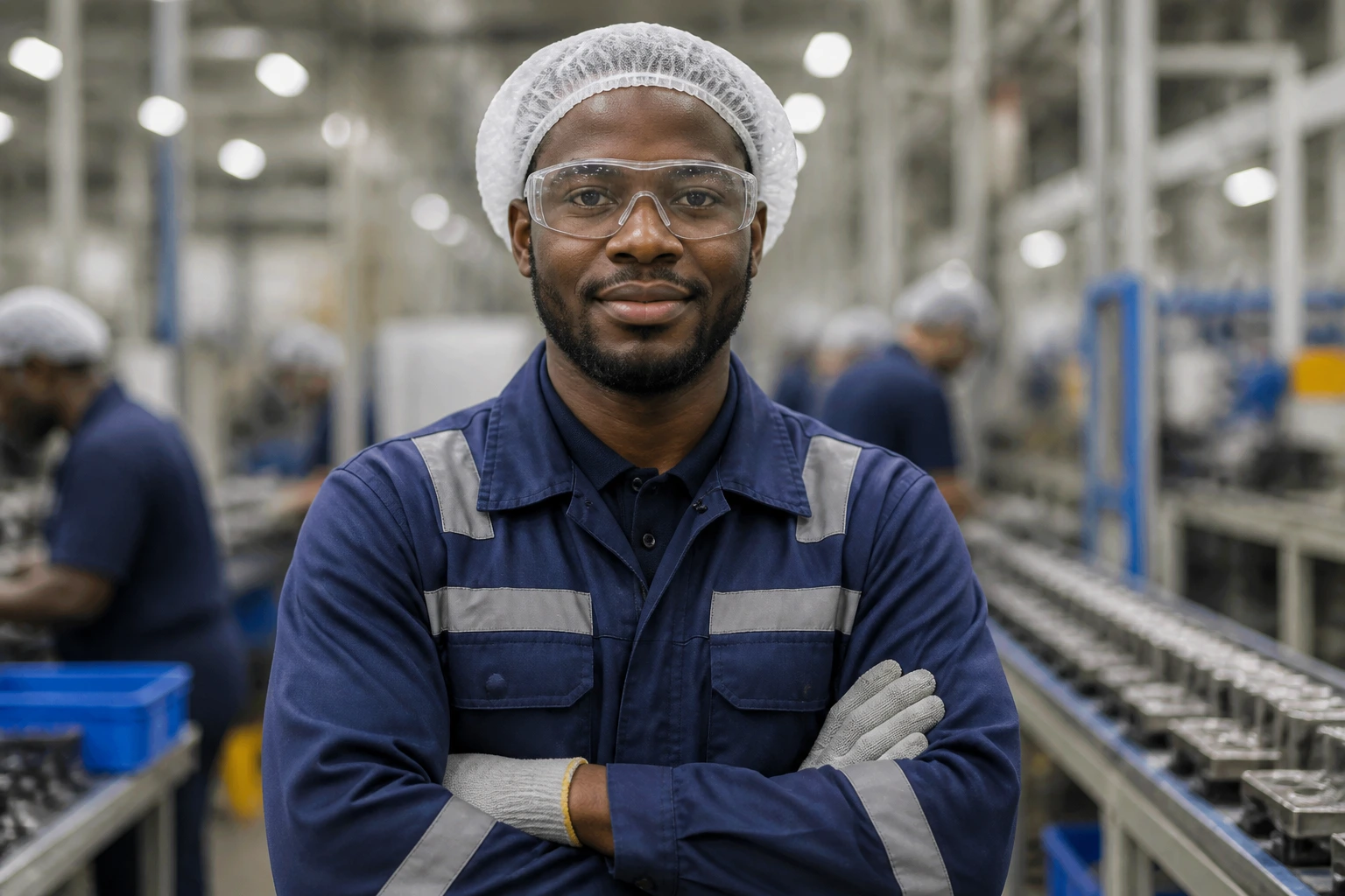 Portrait of factory worker representing sponsor routes in UK manufacturing