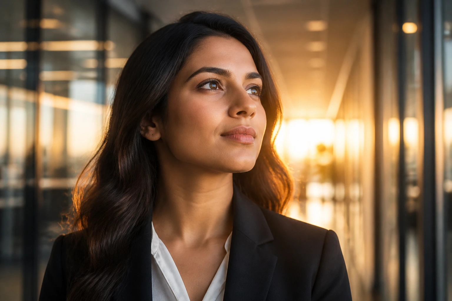 Determined professional in office hallway representing alternative paths to sponsorship