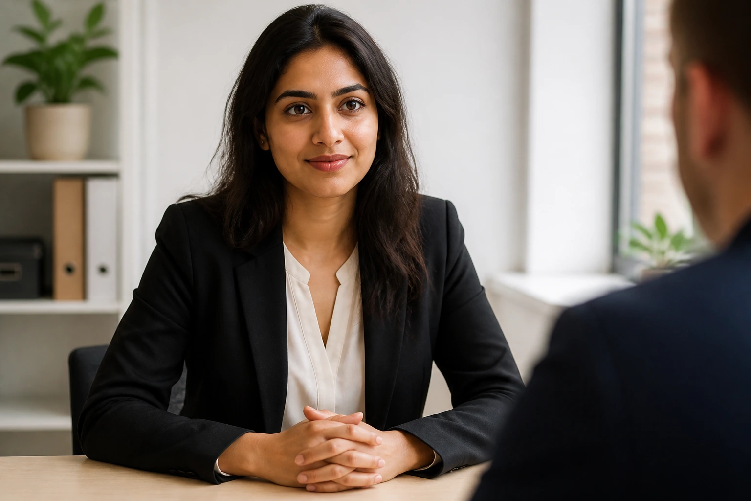 Candidate in calm office setting prepared to discuss sponsorship
