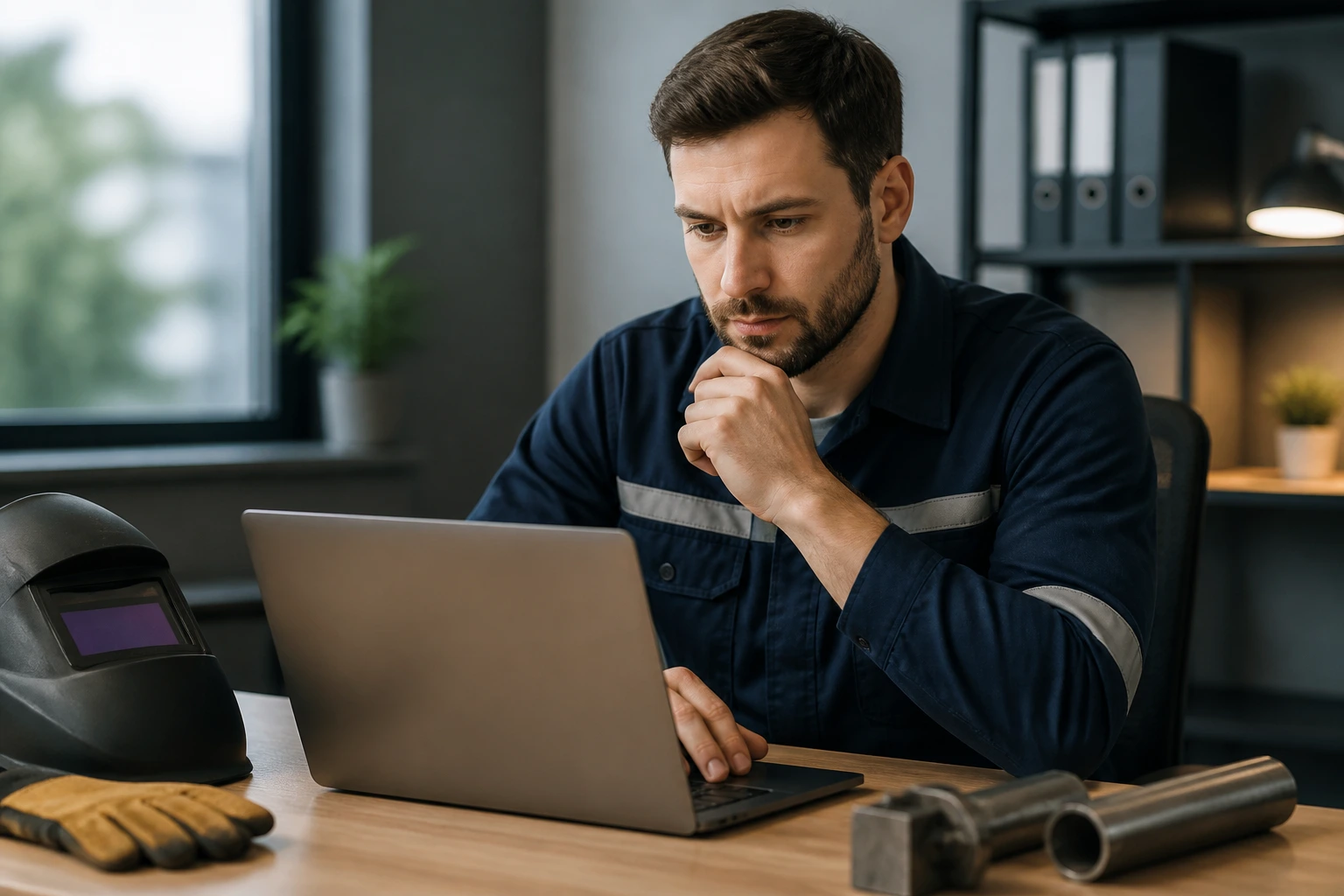 Professional evaluating sponsorship opportunities on a laptop in a modern office