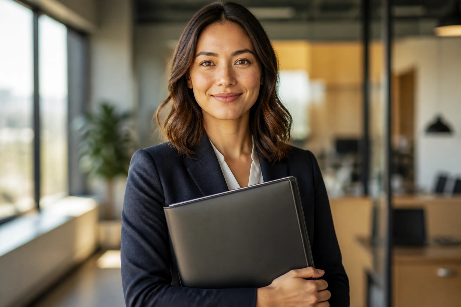 Close-up portrait of a professional presenting a sponsorship case in a modern office