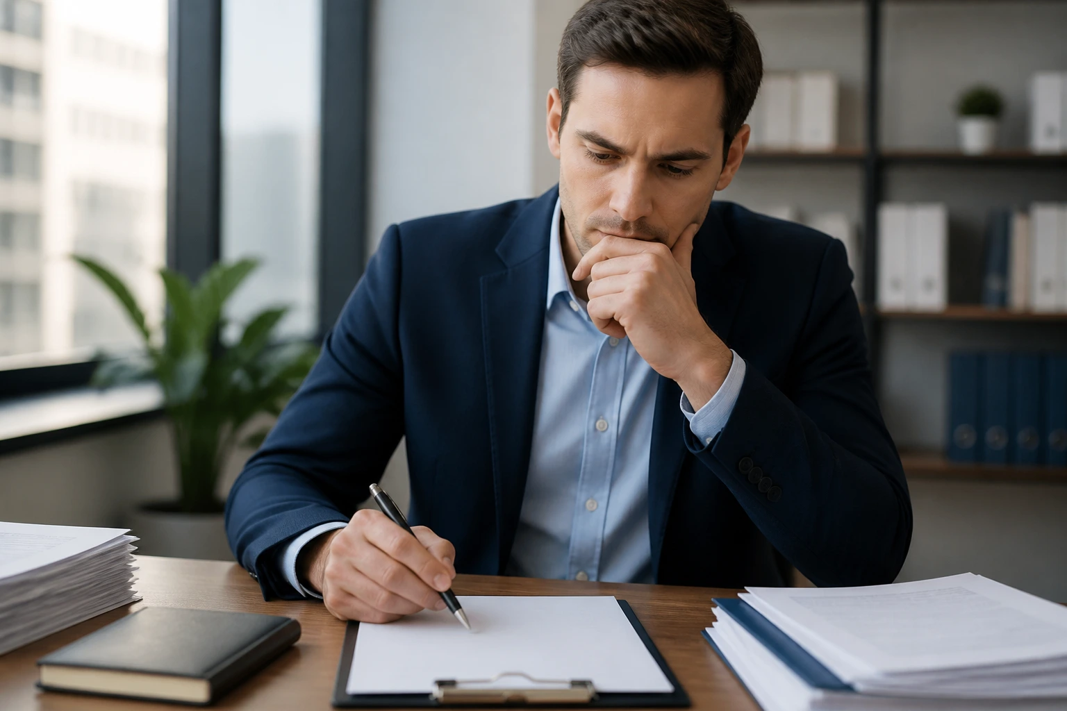 Professional planning sponsorship with blank documents at a desk