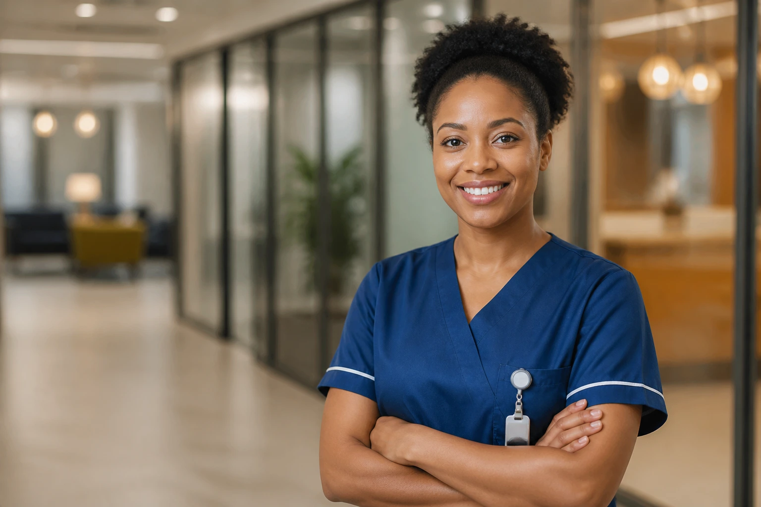 Nurse in a hospital corridor symbolizing sponsorship by employers