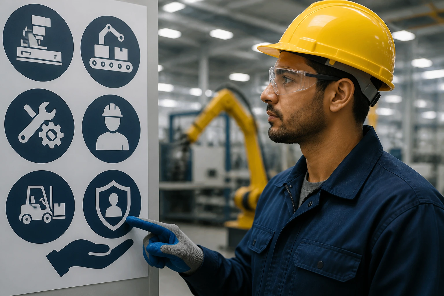 Portrait of PPE-clad factory worker in production area symbolizing sponsorship-ready roles.