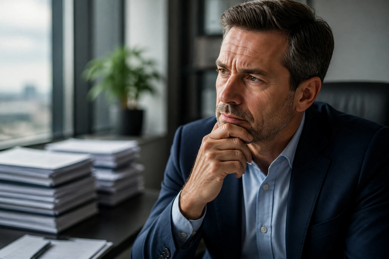 HR manager contemplating sponsorship decisions in an office
