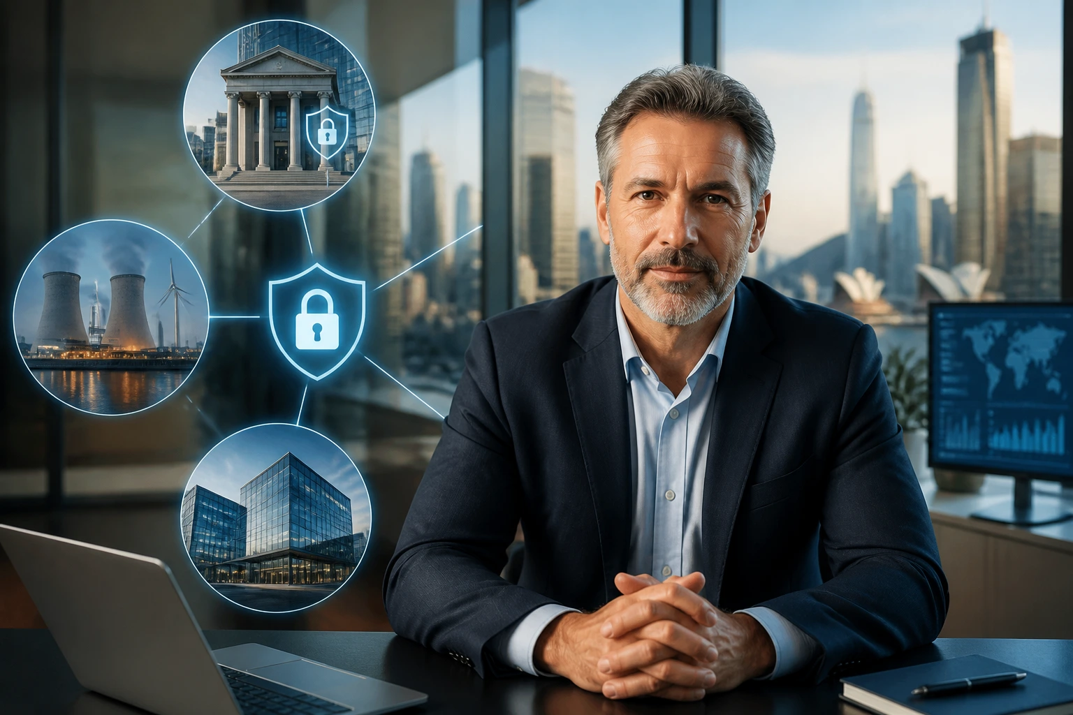 Portrait of a cybersecurity consultant in a corporate setting