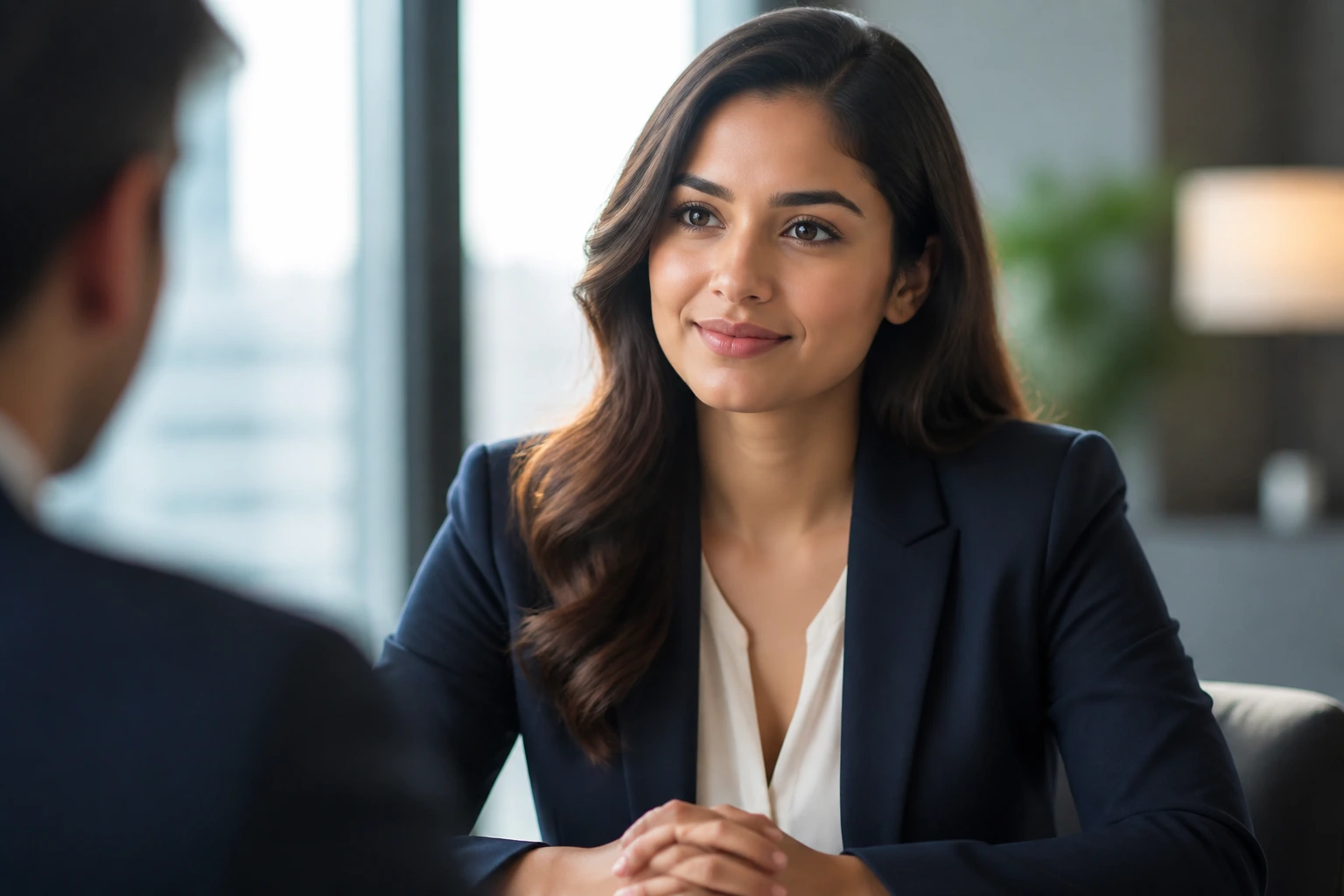 Candidate in interview setting projecting confidence about sponsorship