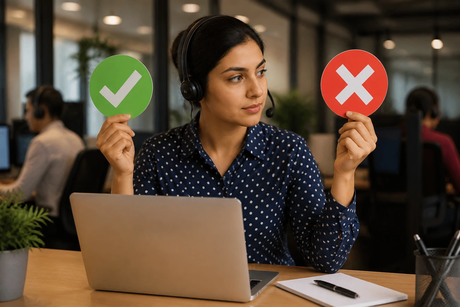 Job applicant evaluating sponsorship offer in a corporate office