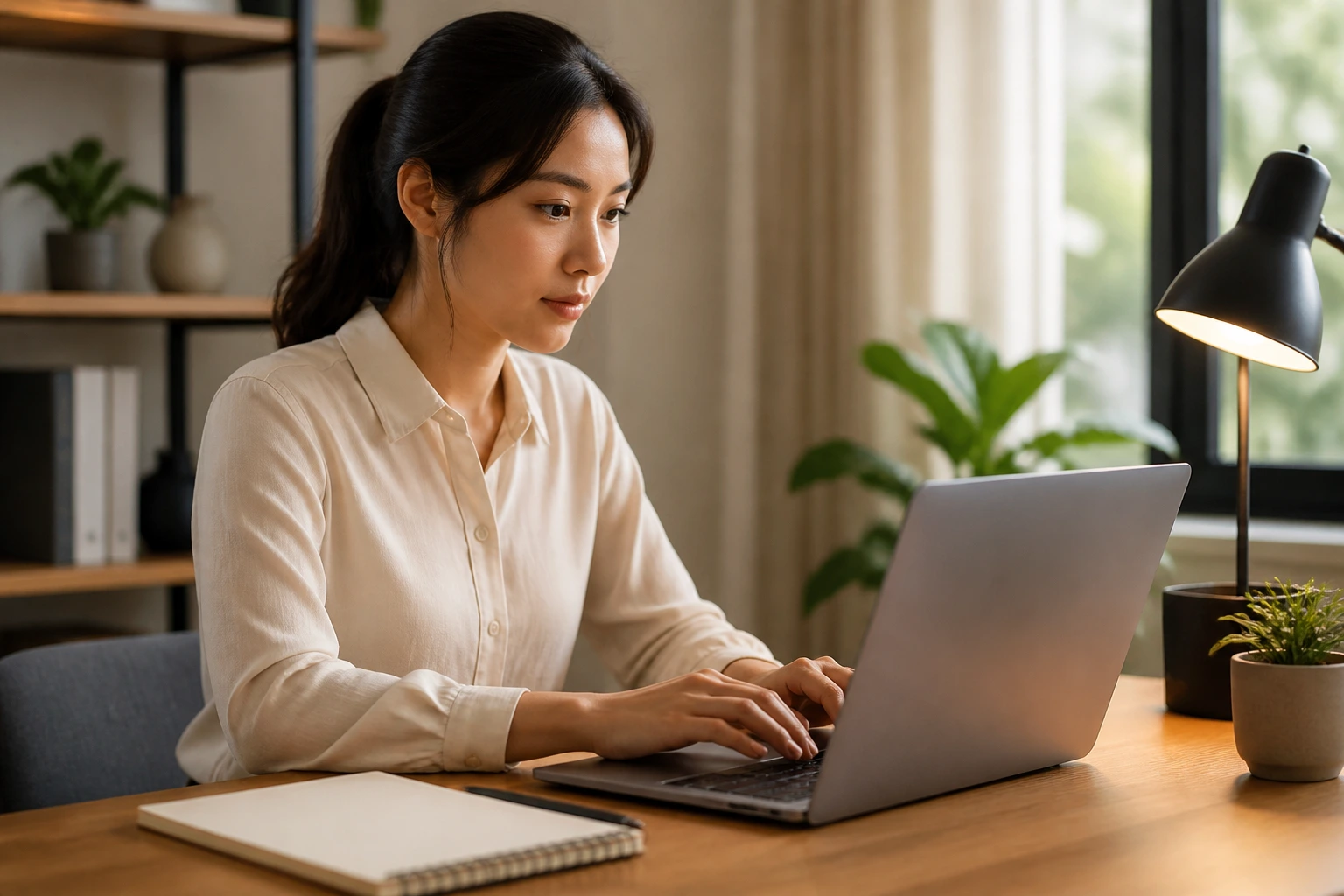 Candidate typing sponsorship information on laptop in a home office