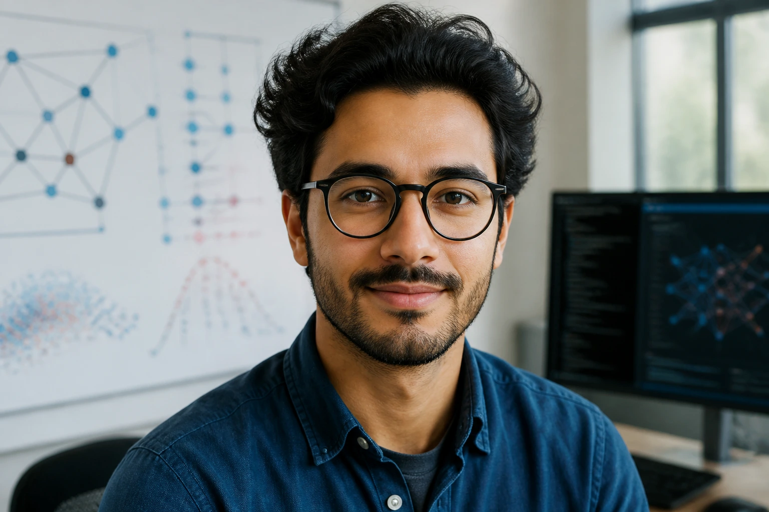 Real ML engineer portrait in office highlighting sponsorship-friendly roles